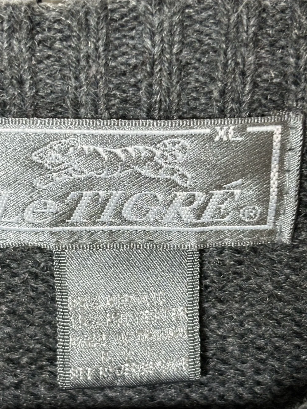 Vintage Le Tigre Men’s XL Gray Blue Striped Grandpa Sweater Crewneck Retro